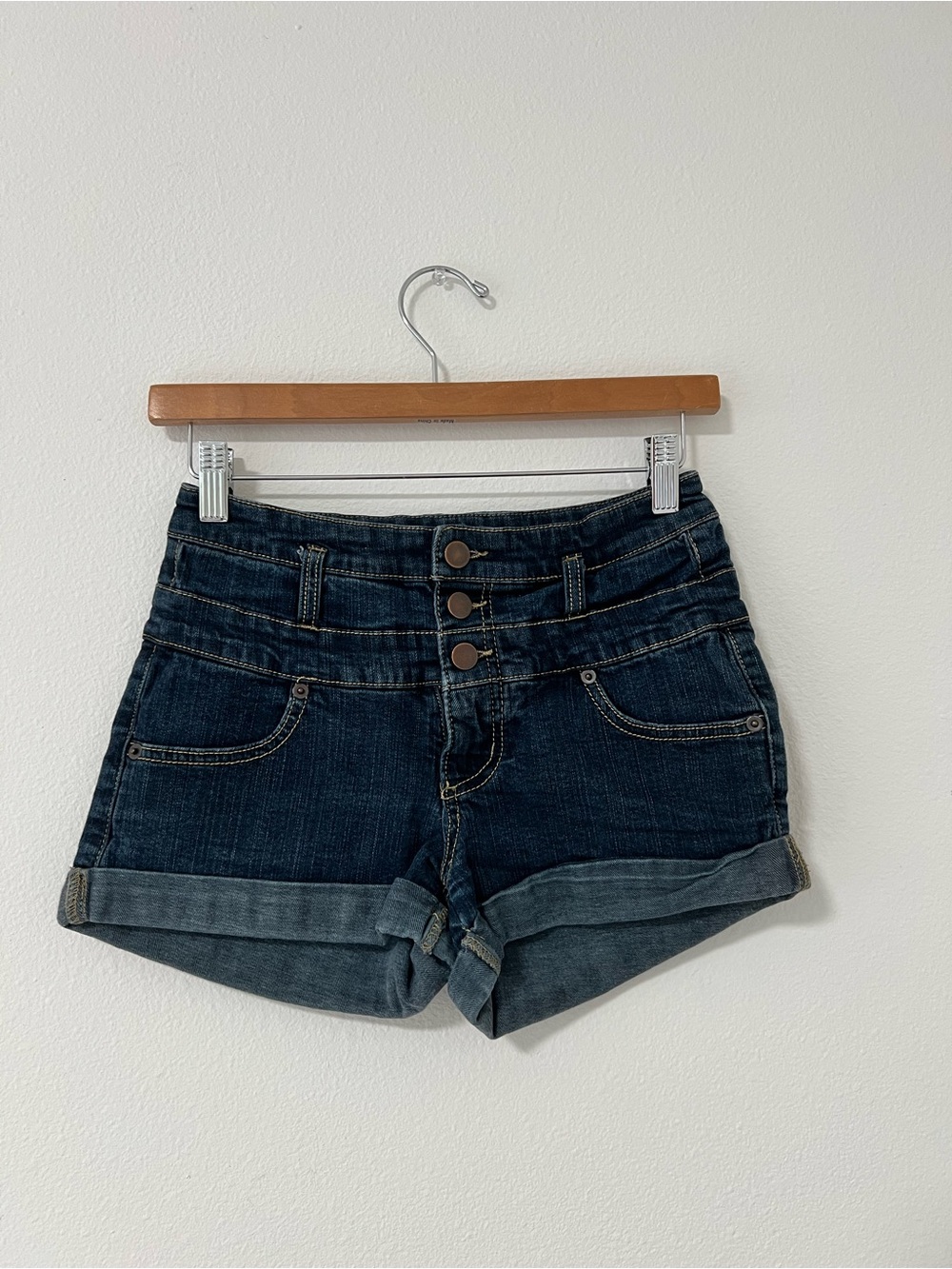 Xhilaration Dark Blue Cuffed Hem High-Rise Denim Shorts